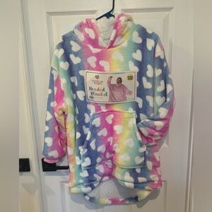 Rainbow Sugar Hooded Blanket With Hearts Multi Colored Kids Size New With Tag